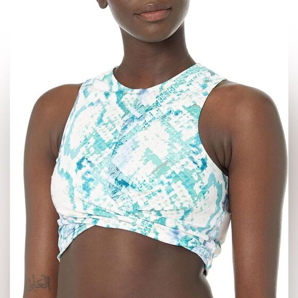 Guess Longline Twist-Front Athletic Crop Top • White/Green • Size Medium • EUC - Picture 1 of 4